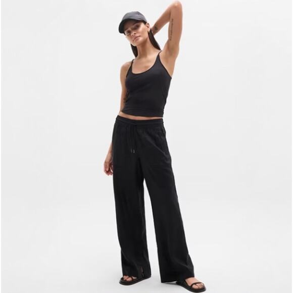 ATHLETA Retreat Linen Wide Leg High Rise Pant Black Sz 2X {3D11} - Picture 1 of 7